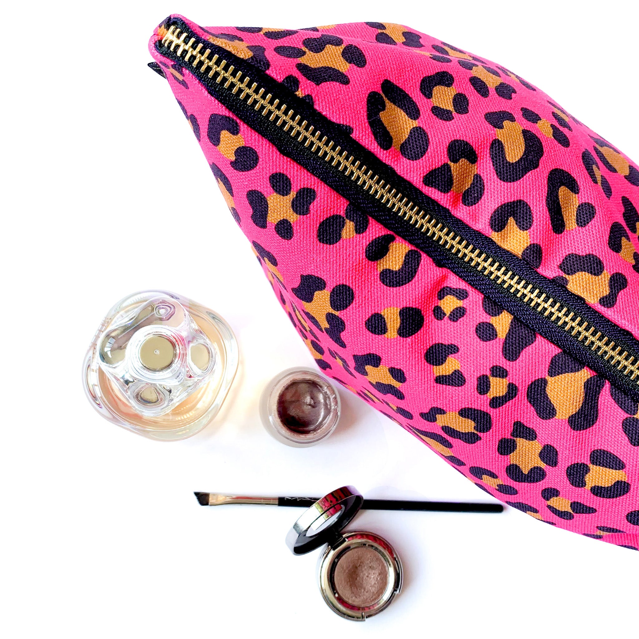 Pink leopard print makeup bag