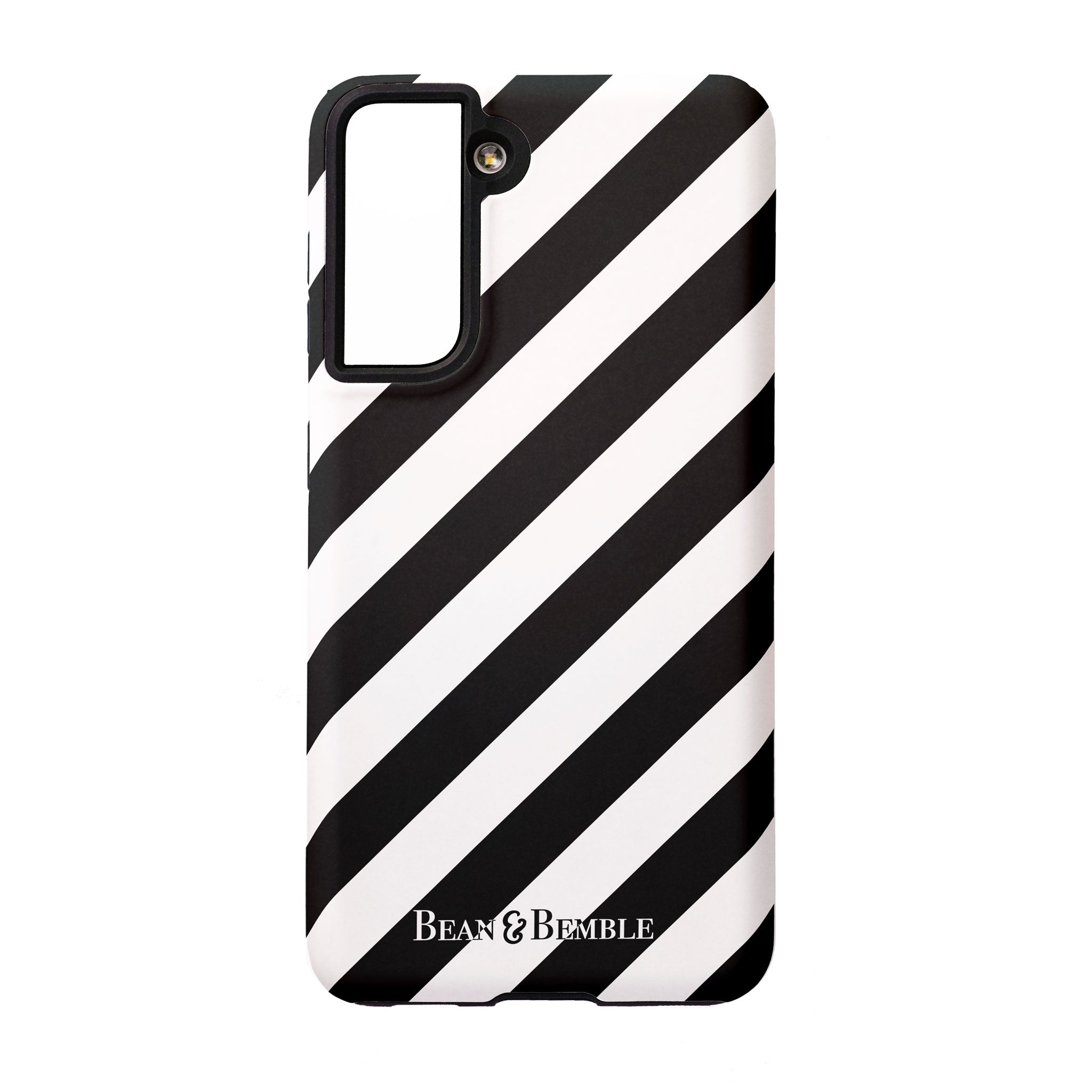 Samsung Galaxy tough phone case with a diagonal black and white stripe pattern.