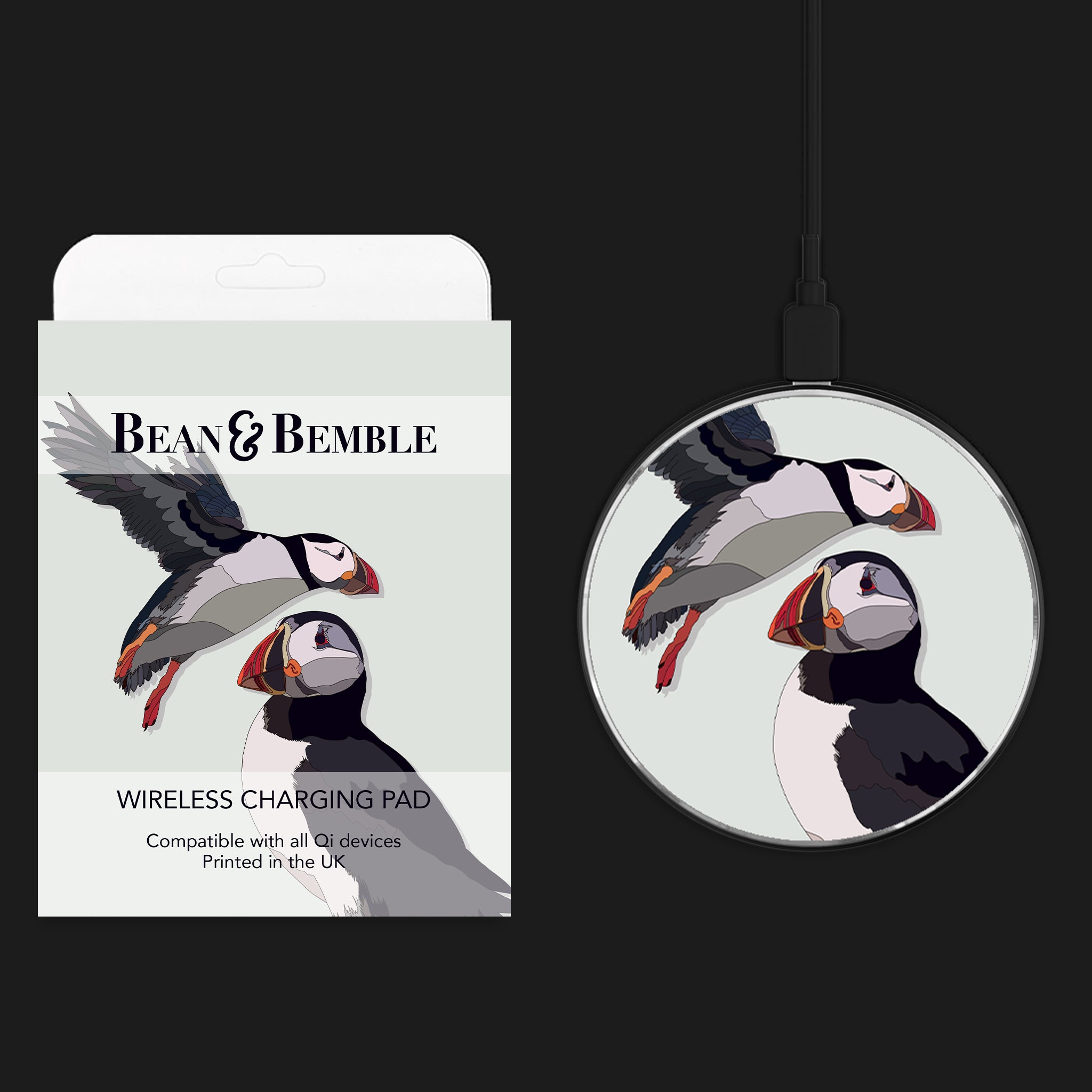 Seabirds Puffin design wireless charging pad for Qi compatible mobile phones