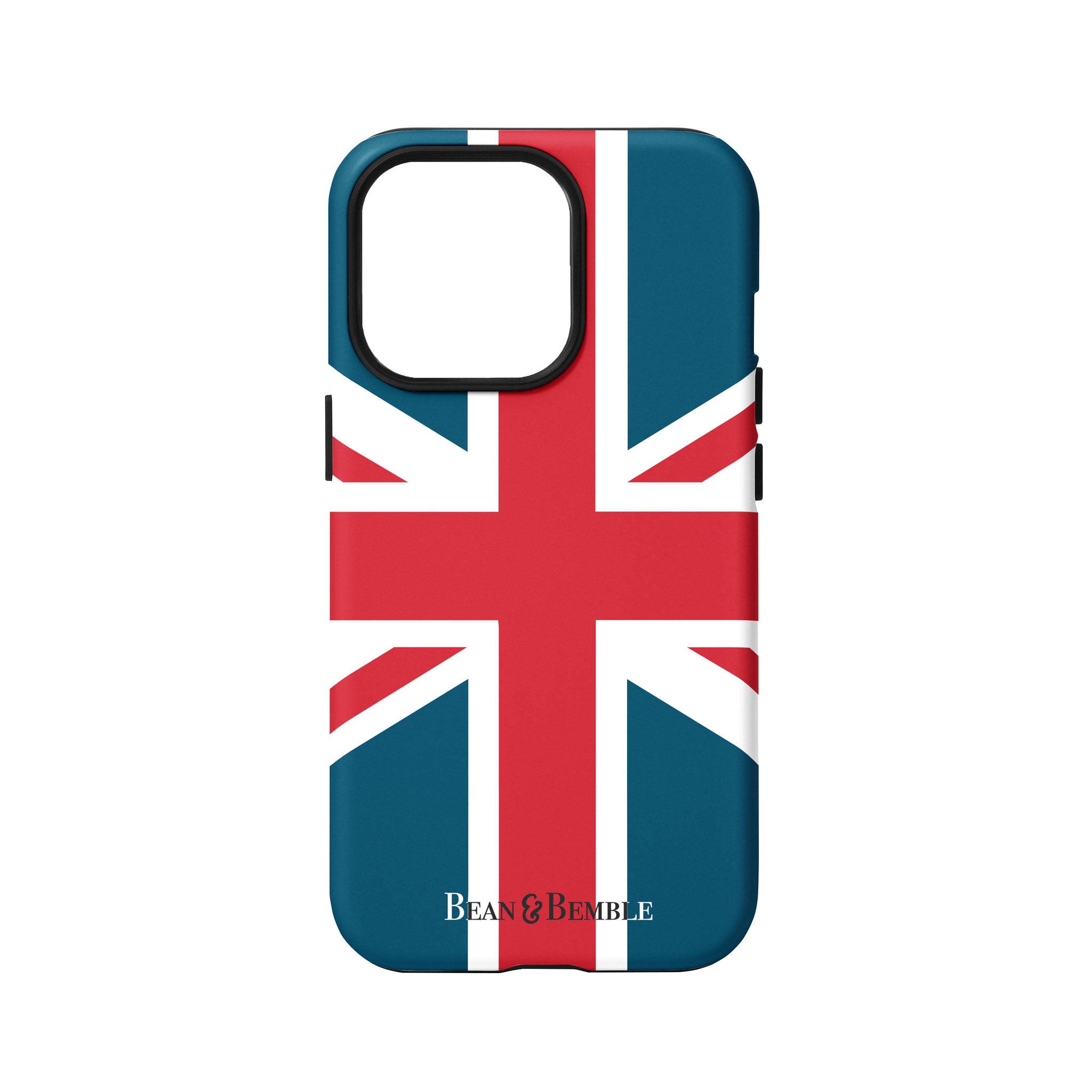 Tough highly protective iphone case with a union jack design and the Bean and Bemble logo. Made to order, printed in the UK