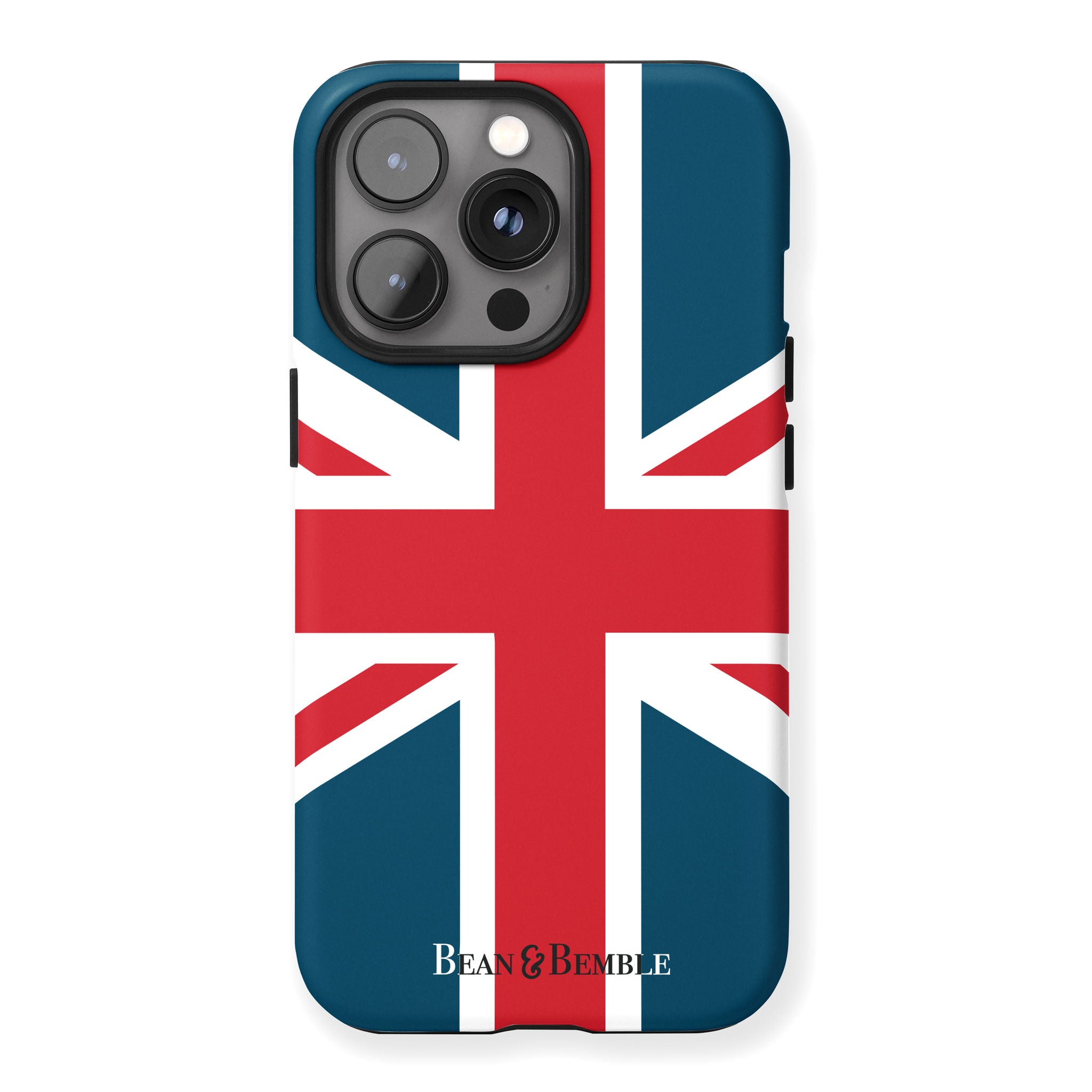 Union Jack tough phone case for iPhone, Samsung Galaxy, Google Pixel, and LG phones, featuring a bold British flag design