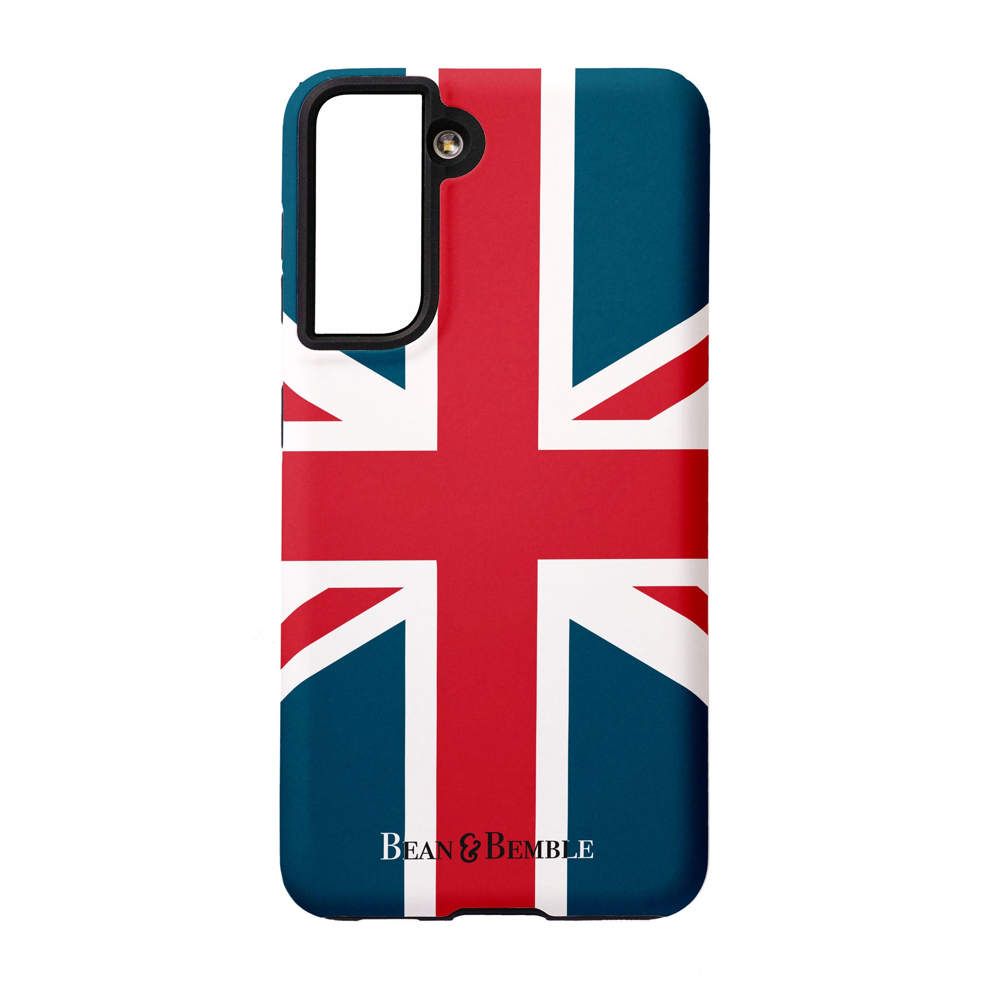 Union Jack phone case for iPhone, Samsung Galaxy, Google Pixel, and LG, featuring a British flag design with dual-layer drop protection